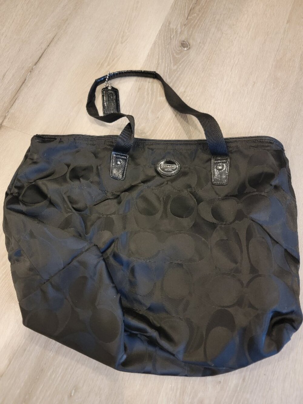 COACH Black Signature Nylon Getaway Packable Weekender Travel Tote Bag